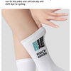 Weiße, hochelastische gestrickte Socken mit Rock Bros Logo am Unterschenkel