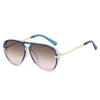 Retro pilot sunglasses with gradient lenses featuring blue frames and gold accents.