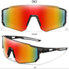 A pair of orange-tinted sports sunglasses shown from the front and a top-down view, with a 45 degree angle.