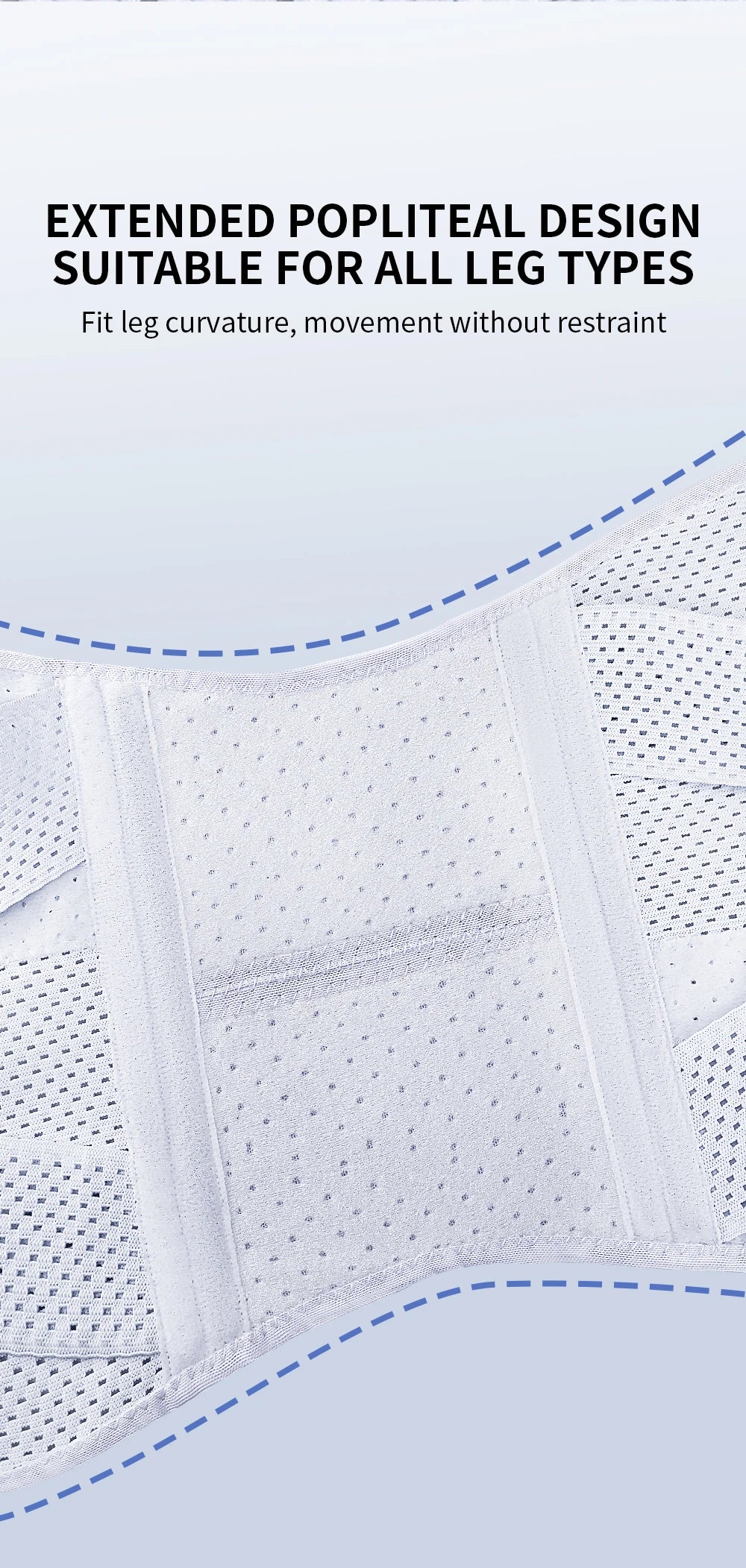 White elastic knee pads designed to fit leg curvature and allow movement.