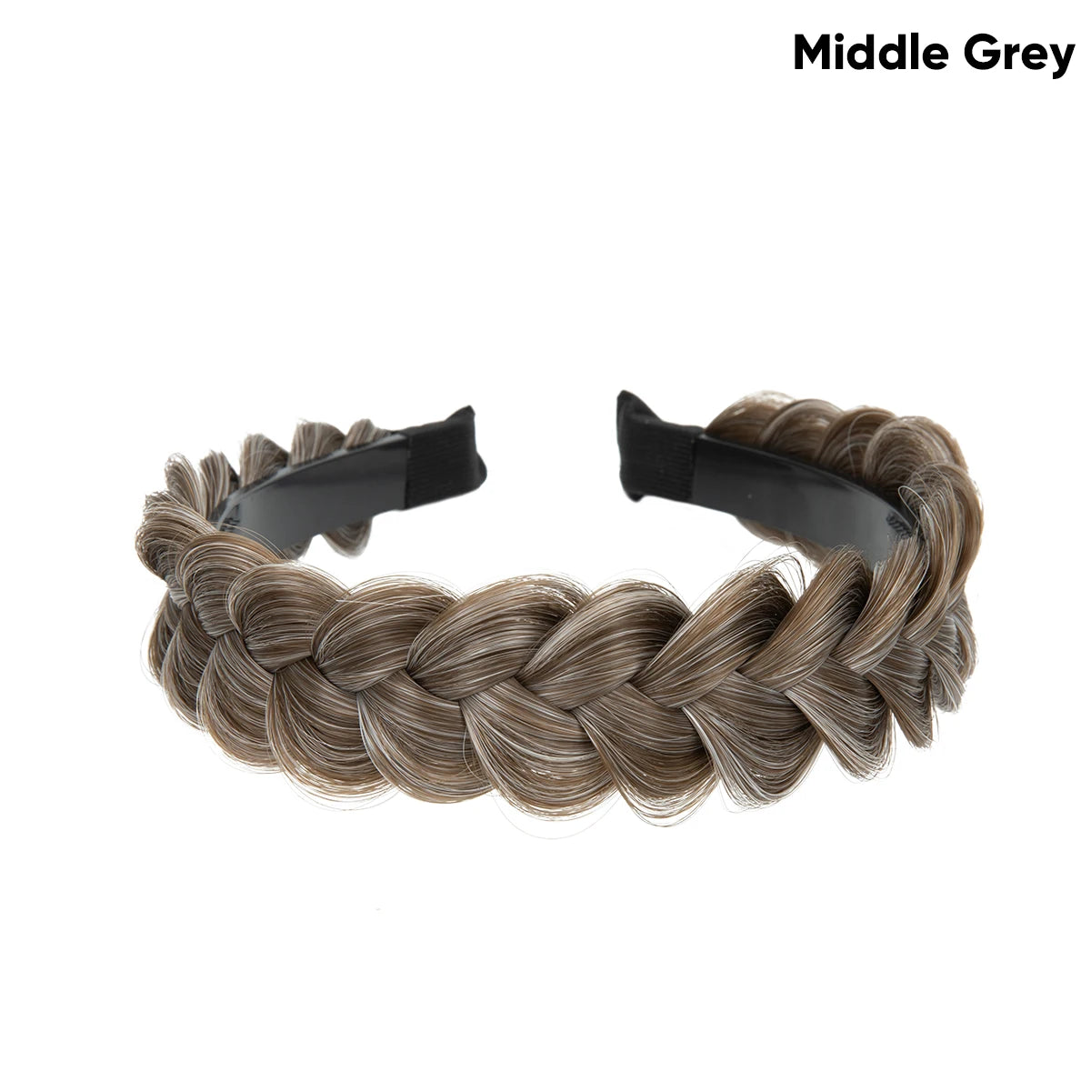 Middle grey bohemian style braided hair accessory featuring dark black elastic bands