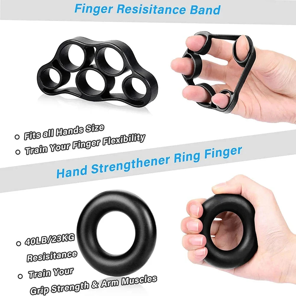 Schwarze Fingerwiderstandsbänder und Ringe zur Stärkung und Flexibilität der Hand