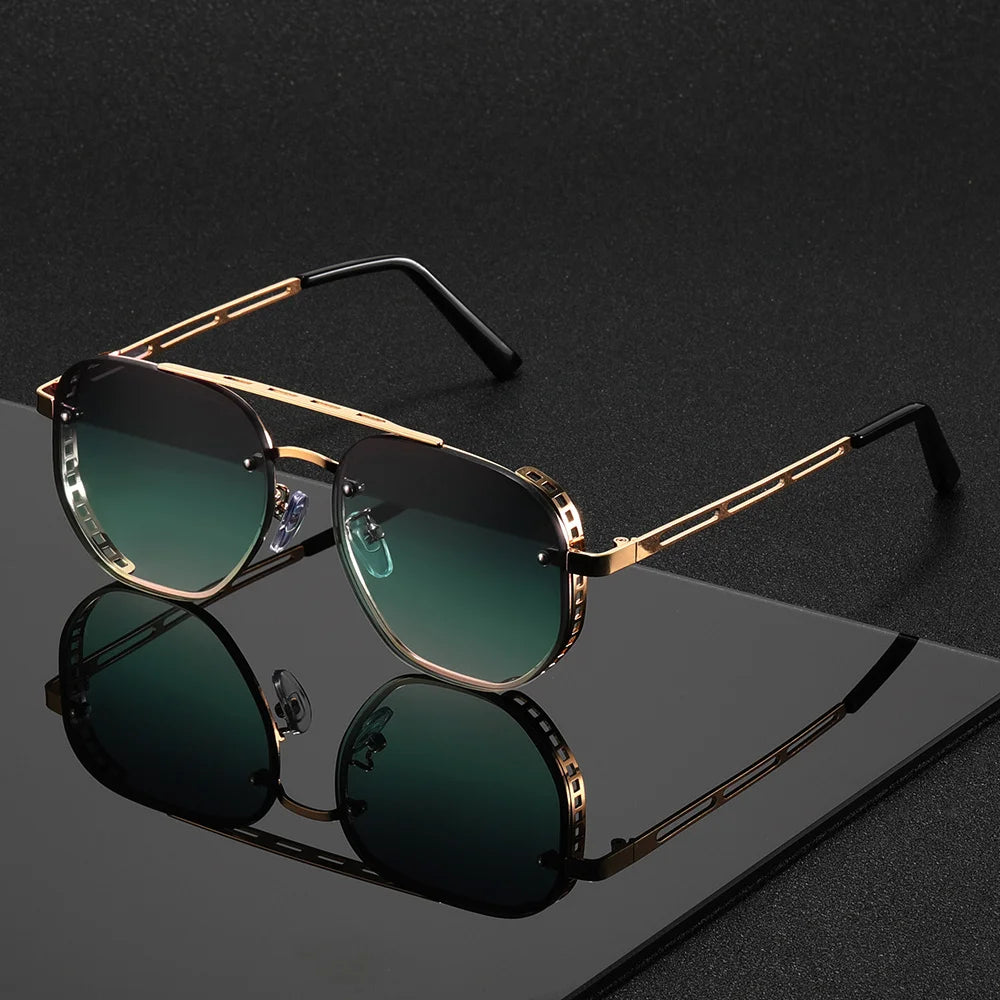 Classic Double-Beam Metal Sunglasses with UV400 Protection