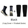 A set of black knee covers and football socks for soccer players.