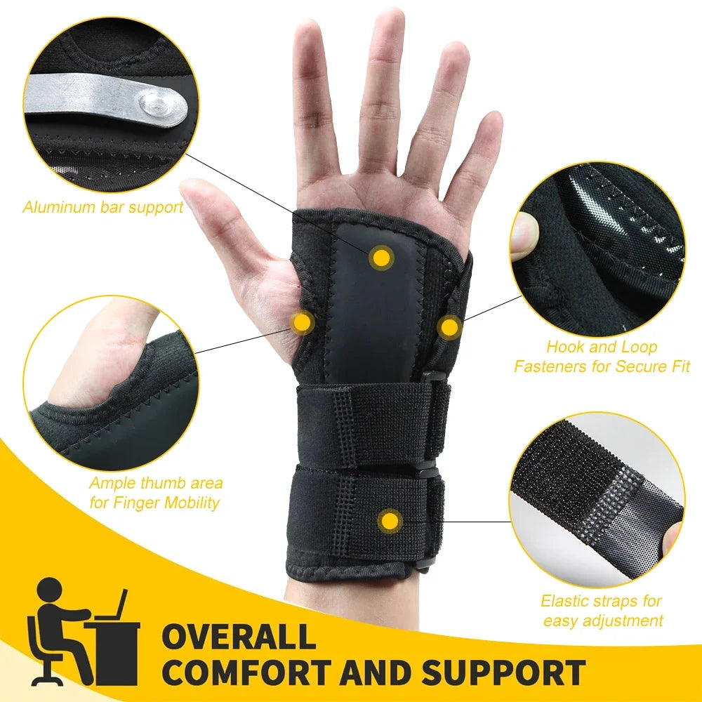 Black elastic wrist support splint for finger mobility and joint comfort
