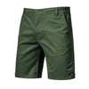 Olive green men's summer cotton casual shorts with a button closure and side pockets.