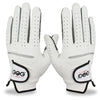 Une paire de gants de golf blancs, gauche et droite, montrant la paume.