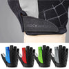 A set of black cycling gloves with Rock Bros branding shown in various colors and angles.