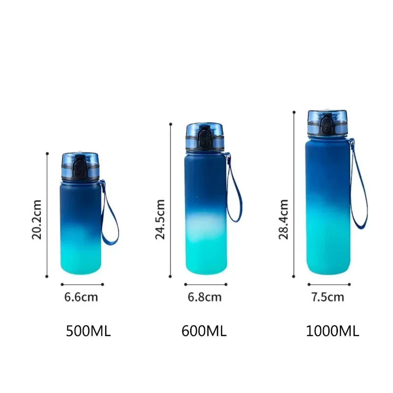A set of three sports water bottles in varying capacities, including 500ML, 600ML, and 1000ML, featuring a gradient blue colo