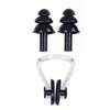 A pair of black silicone swim caps designed for long hair and braids.