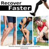 A person is applying knee calf compression sleeves to their leg after exercise.