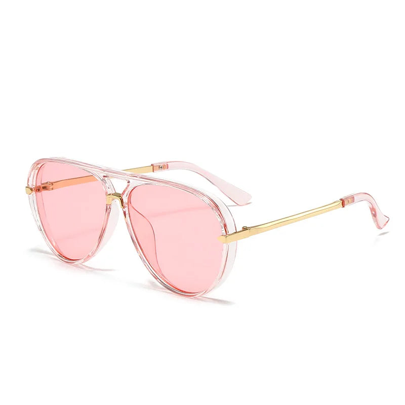 Pink fashion protective sunglasses with gold-toned metal frames