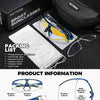 A packing list shows photochromic sports sunglasses, a frame box, cloth, and hard case.