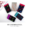 A collection of colorful knee-high compression socks featuring various patterns and colors.