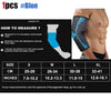 Blue unisex elbow support compression sleeve shown on an arm with measurement instructions.