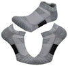 Gray performance running socks shown from above and below