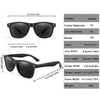 Black retro style sunglasses with PC frame and PC lenses shown from the front and side.