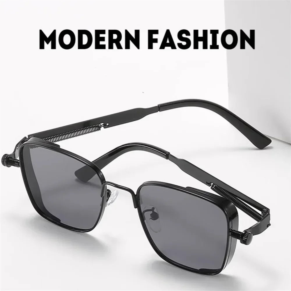 Vintage Steampunk Square Sunglasses with Metal Frame