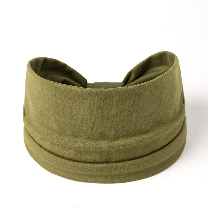 Olive green boho wide headband hair wrap for women