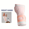 A pink adjustable wrist palm support brace for the right hand, shown in a close-up view.