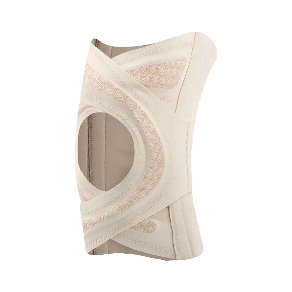 Beige Kompressionsknieschiene für Sport und Aktivitätsunterstützung.