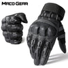 Black tactical PU leather touch screen gloves shown in a close-up view