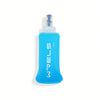 A light blue silicone water bottle with a clear cap is shown against a white background.