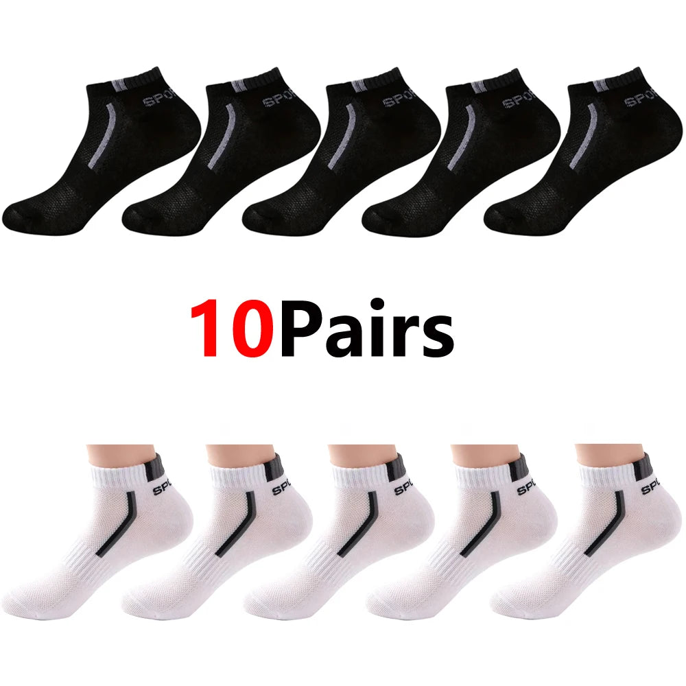 Ten pairs of black mesh ankle socks and ten pairs of white mesh ankle socks