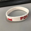 White silicone wristband with a red flag design and the word POLAND printed on it.