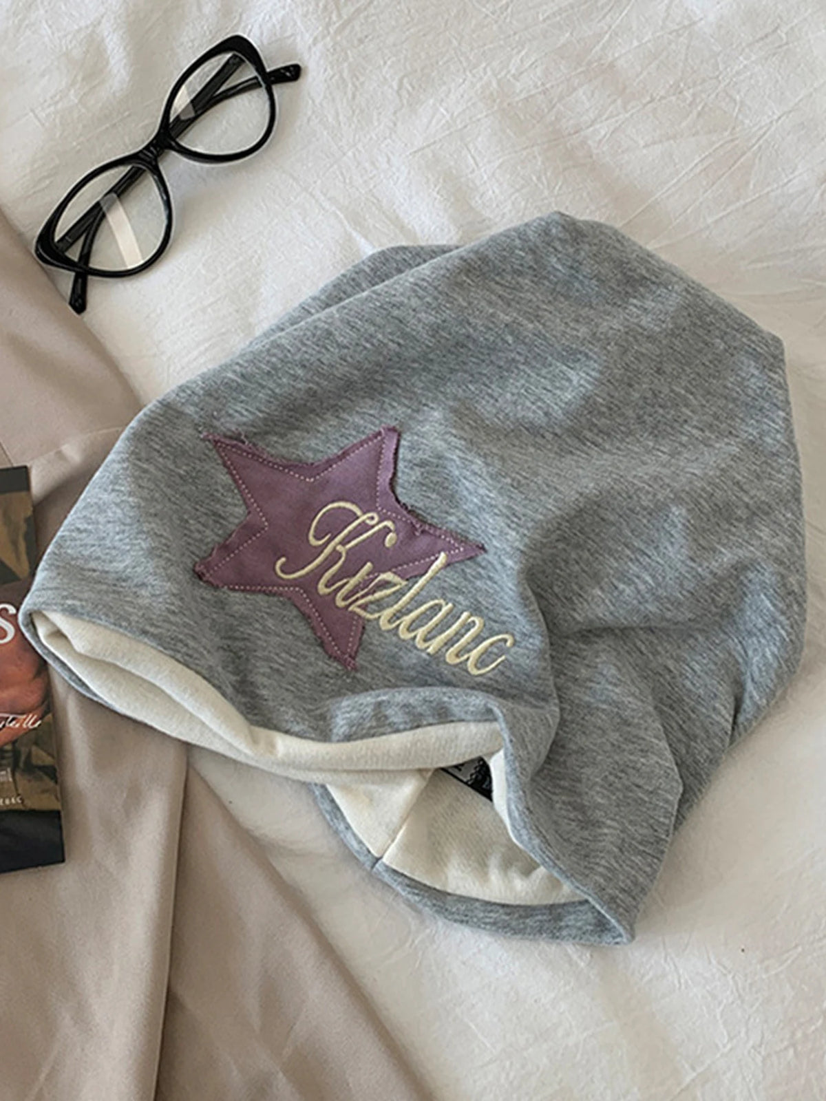 Embroidered Star-Patch Beanie Hat