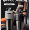 Two insulated stainless steel tumblers for sports and commuting, showing straw pull-out and mouth straw options.