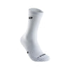 White athletic running socks with arch support, shown in a vertical view.