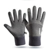 A pair of gray thermal fleece touchscreen gloves shown against a white background.