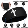 Black men's athletic sweat headband showing features like comfort, moisture absorption, breathability, softness, elasticity, 