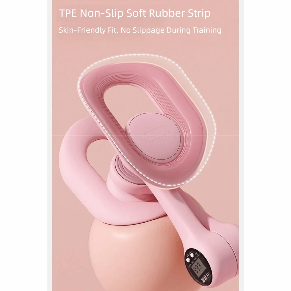 A pink TPE non-slip soft rubber strip used as a grip for a thigh and hip strength trainer.