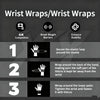 Instructions showing how to wear wrist wraps, including securing elastic loops and wrapping around the hand.