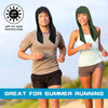 Two people running outdoors wearing cooling sports headscarves for sun protection