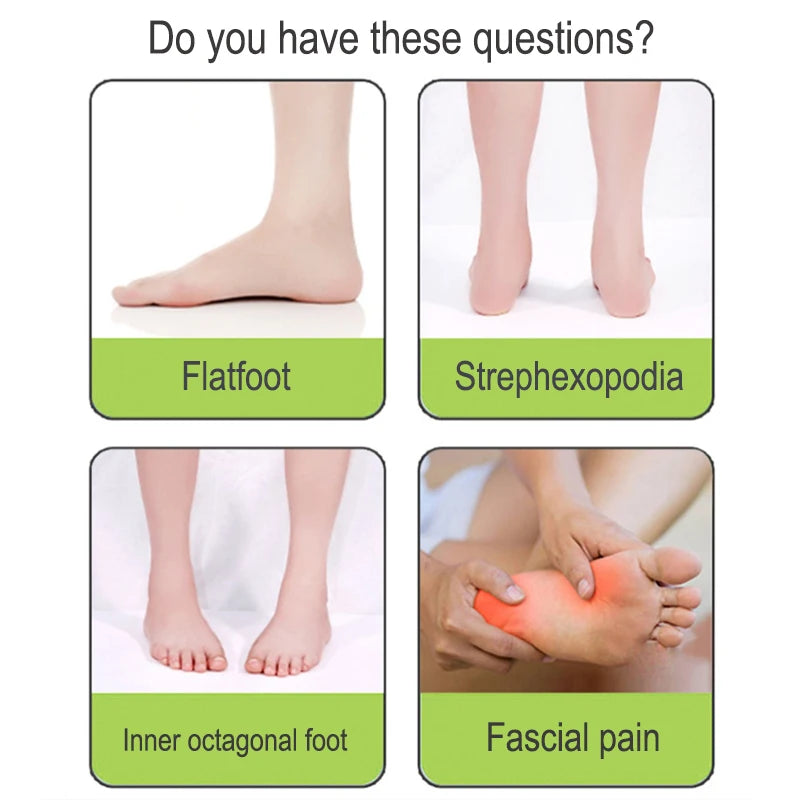 Image showing four foot conditions: Flatfoot, Strephexopodia, Inner octagonal foot, and Fascial pain.