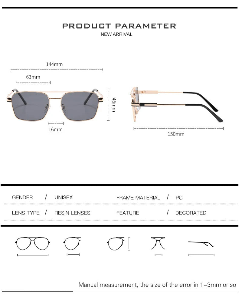 Square Metal Sunglasses with UV400 Protection