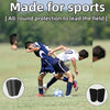A soccer player wearing black and white uniform is training on a field, with close-ups of carbon fiber shin guards.
