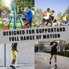 A collage showing people exercising and a close-up of ankle compression socks designed for pain relief.