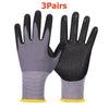 Three pairs of durable nitrile coated safety work gloves shown against a white background.