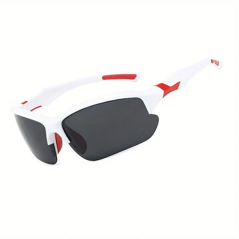 White and red polarized sport sunglasses with black lenses shown from the front.