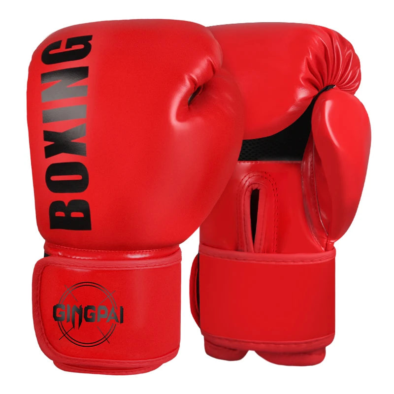 Pair of red professional boxing and Muay Thai training gloves