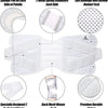 White adjustable knee brace featuring a sponge pad, metal spring stabilizers, and soft bandage with airflow vented tech.
