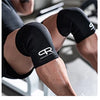 Close-up shots of black neoprene knee pads worn by individuals during lifting and fitness exercises.