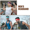 A man wearing a purple sports headband lifts dumbbells in a gym setting.