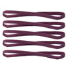 A pack of five purple elastic silicone sports headbands.