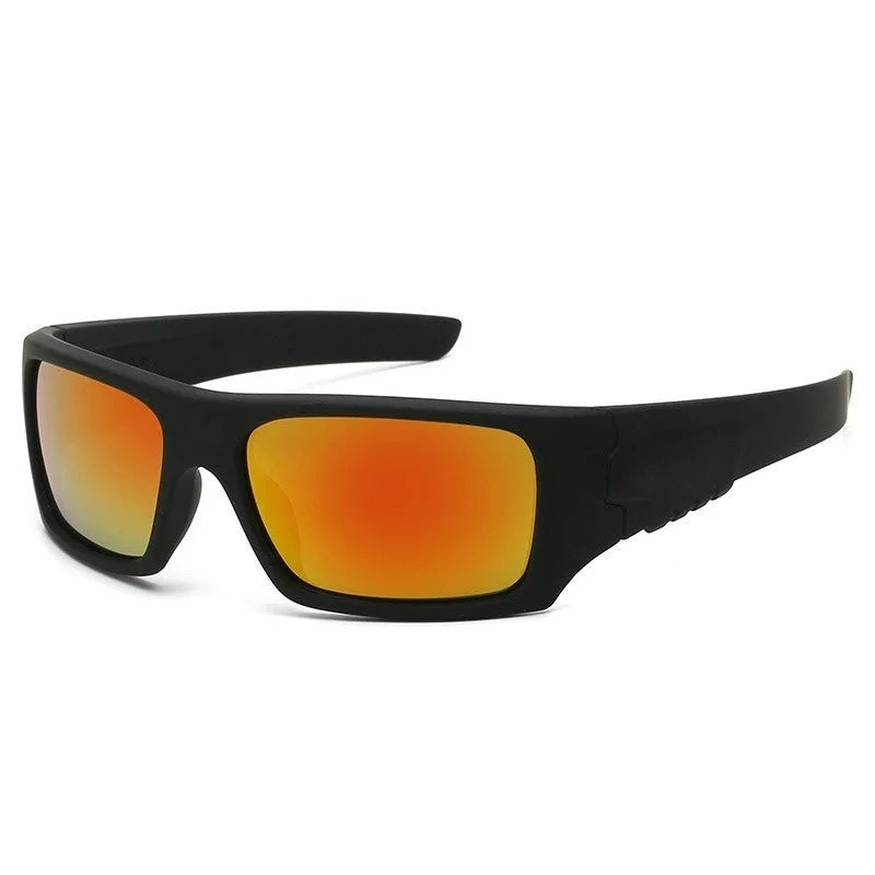 Black vintage rectangle sunglasses with orange-tinted lenses