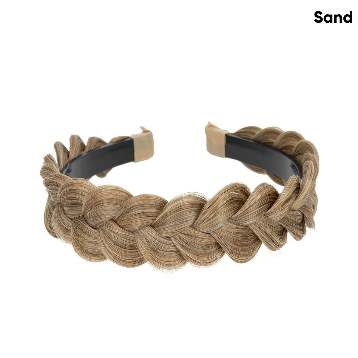 A gold blonde braided hair accessory worn around the wrist.